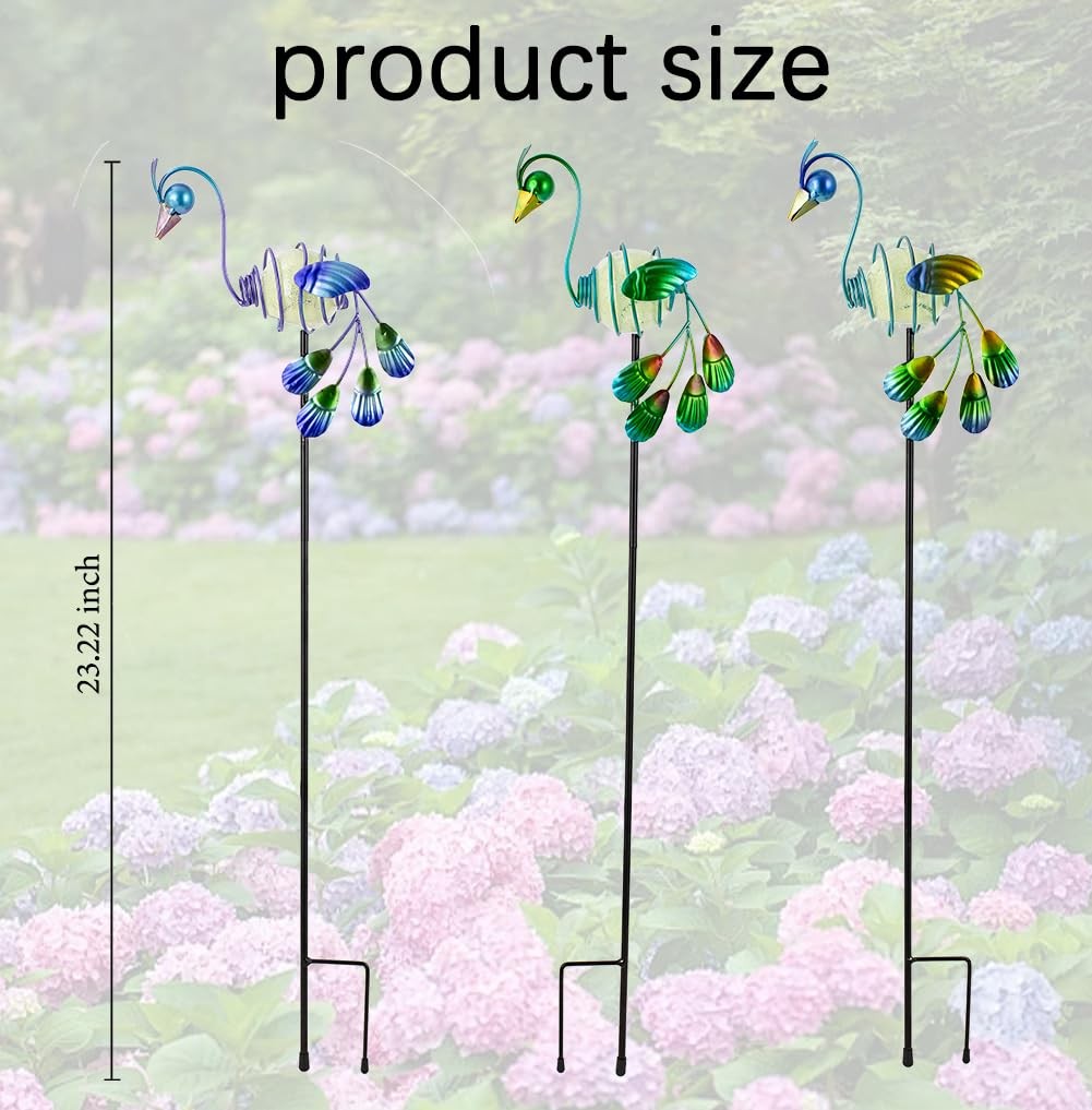 Glow in the Dark Garden Stakes 3 Pack Luminous Peacock Yard Art Decor