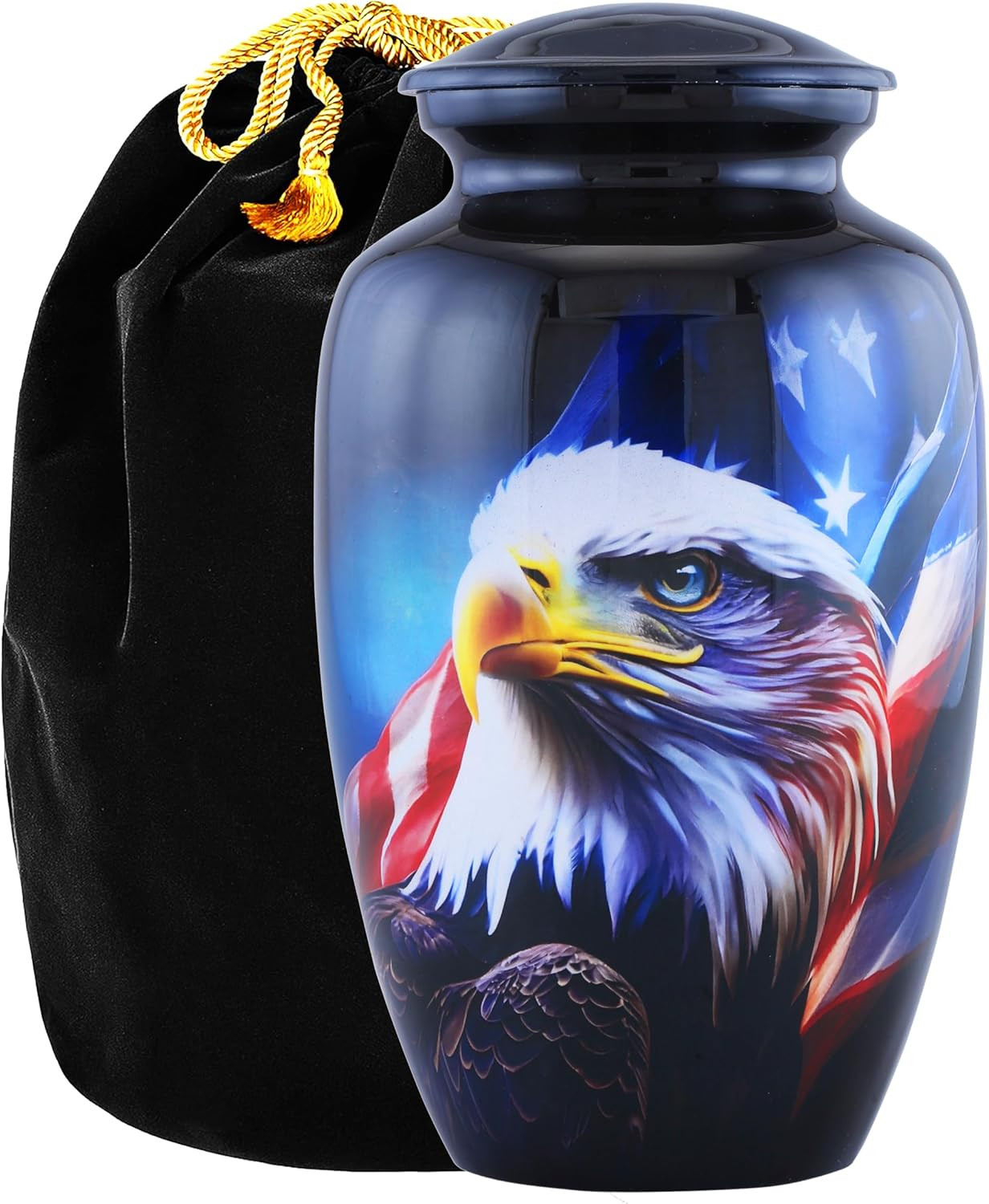 Magical Eagle American Flag Cremation Urn for Veterans with Velvet Bag