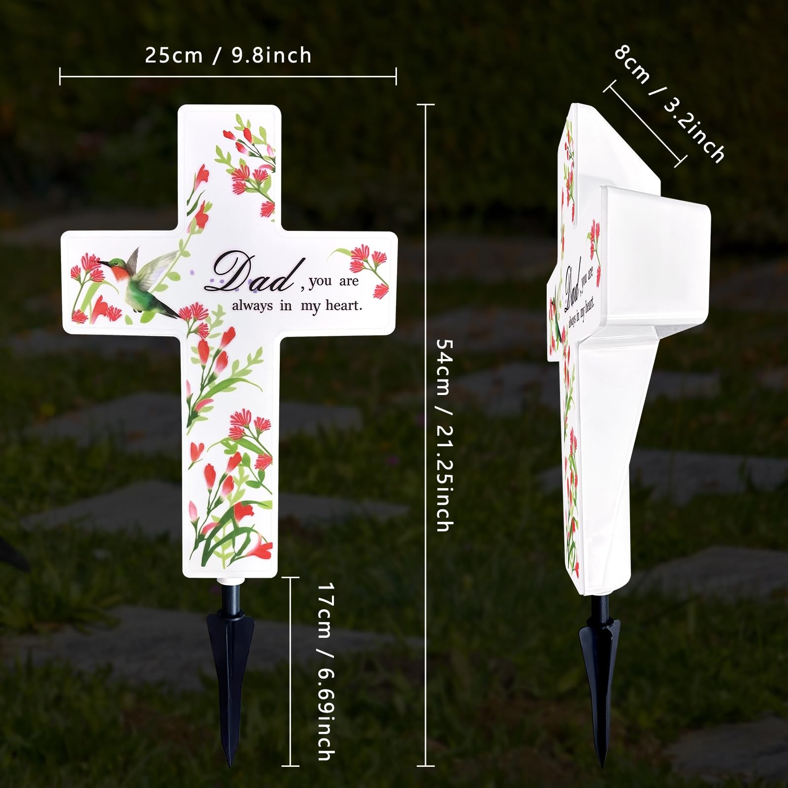 Solar Cross Light for Cemetery Grave LED Garden Memorial Stake Sympathy Gift