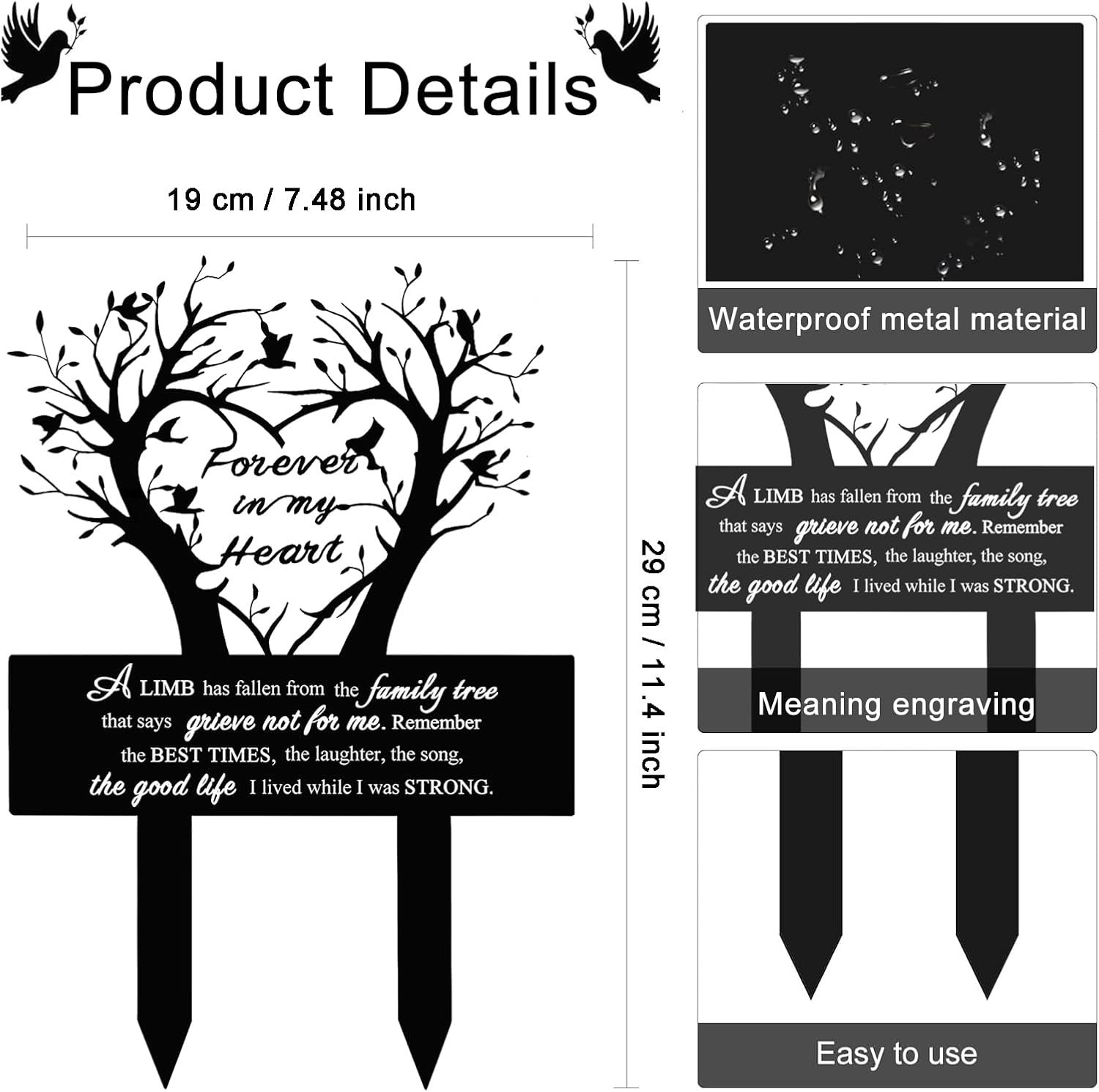 Garden Stake Graves Cemetery Decorations Metal Memorial Grave Markers Family Tre