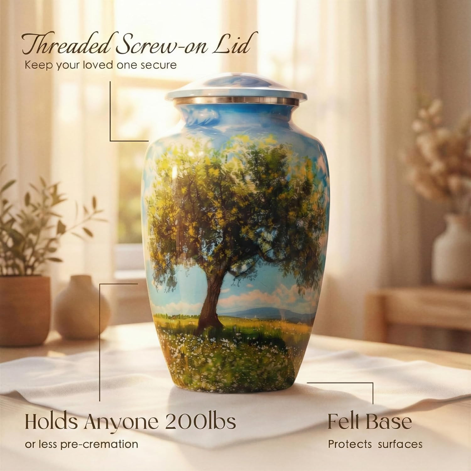 Cremation Urn for Human Ashes – Adult Urn for Men or Women up to 200Lbs – Memori
