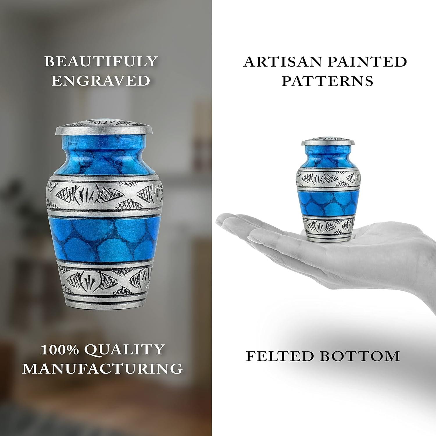Cremation Urns – 4 Small Mini Urns for Human Ashes in Keepsake Box (Blue, 4)