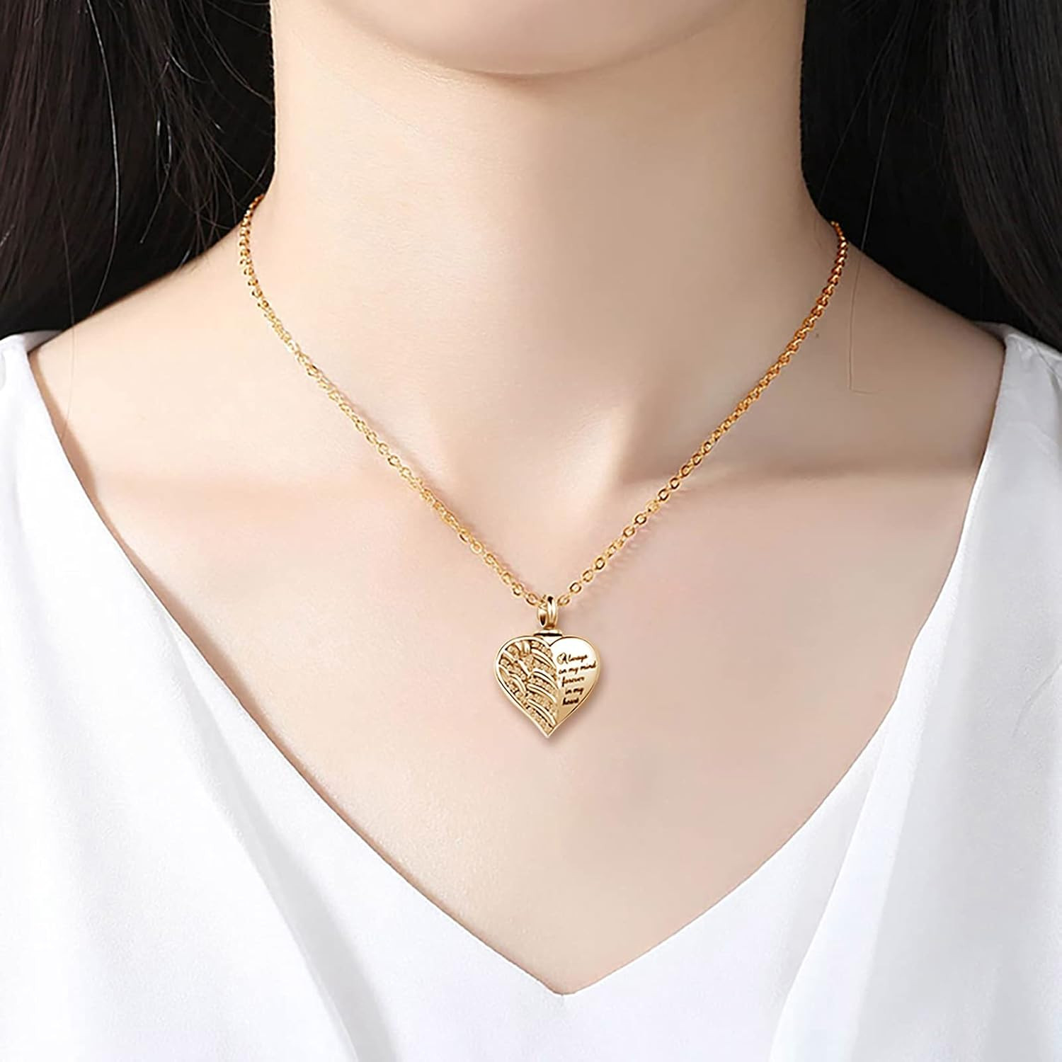 Gold Heart Cremation Jewelry for Mom Papa Ashes Angel Wing Urn Necklace Sister
