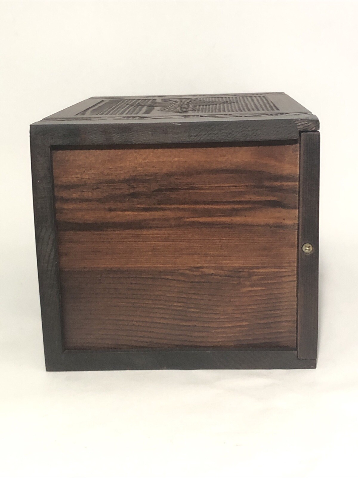 Wood Cremation Urn-222lb Limit, Walnut Stained Pine Wood- Etched Cross Design.