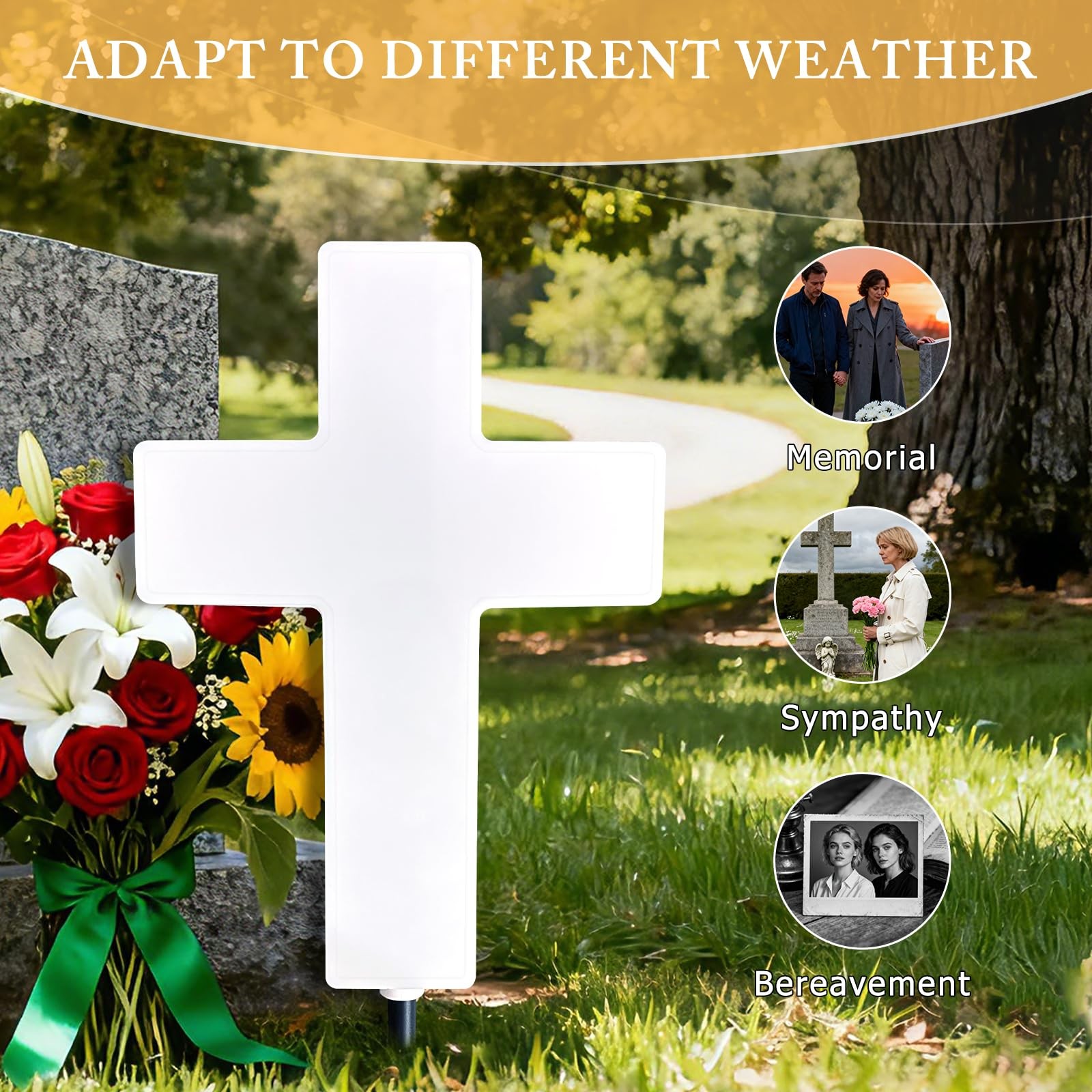 Solar Cross Light for Cemetery Memorials | Waterproof Grave Decoration