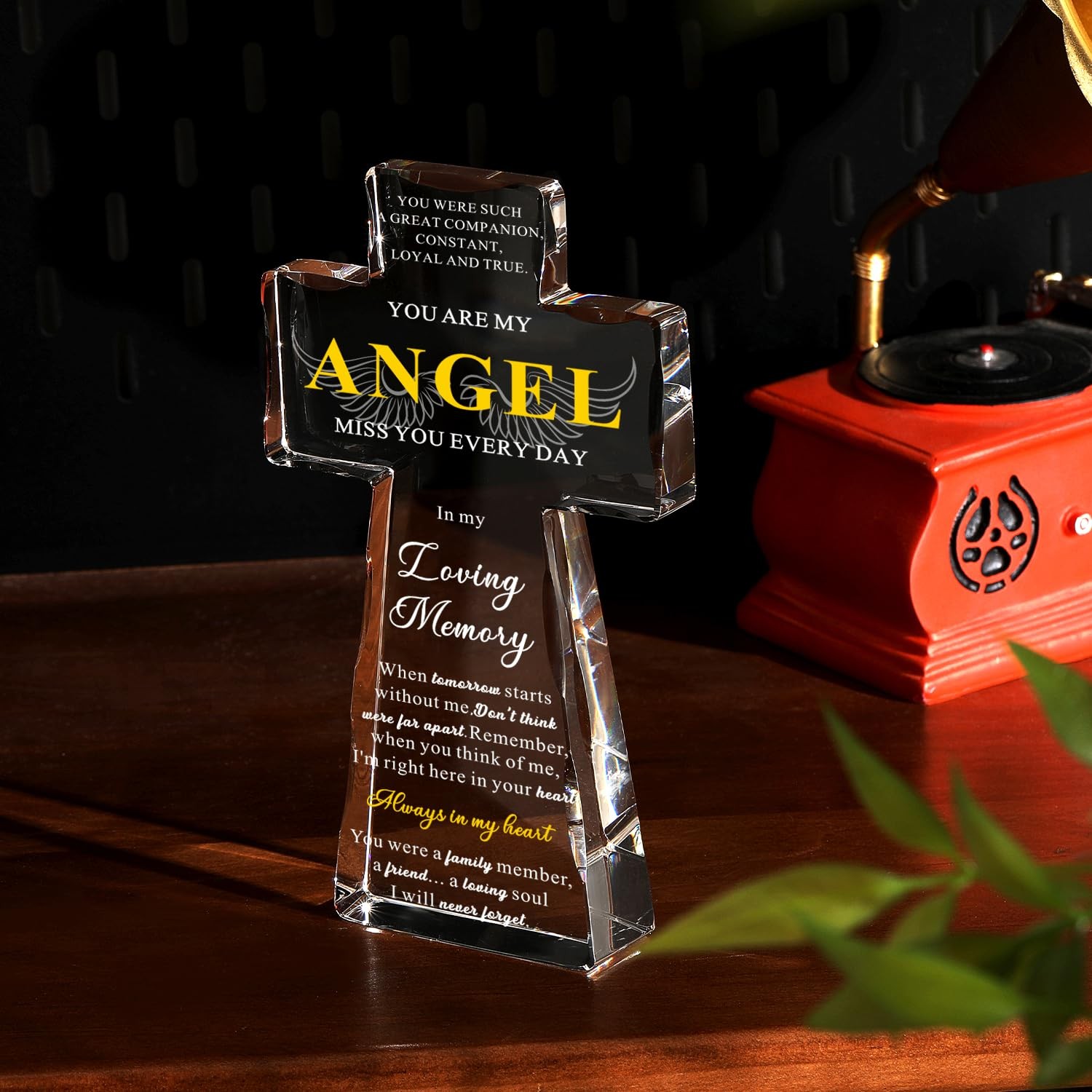 Sympathy Gifts for Loss of Loved One – Angel Religious K9 Crystal Cross 4.3×7