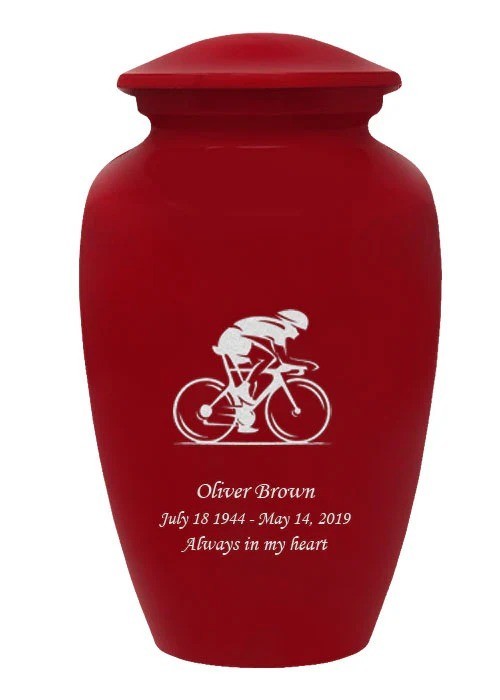 Large/Adult 200 Cu. In. Custom Engraved Red Metal Bicycle Funeral Cremation Urn