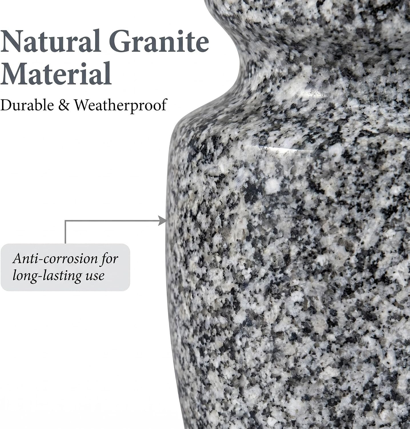 Gray Granite Cemetery Vase for Grave, 4.3″ W X 9.8″ H | Gray Granite, Side Drain