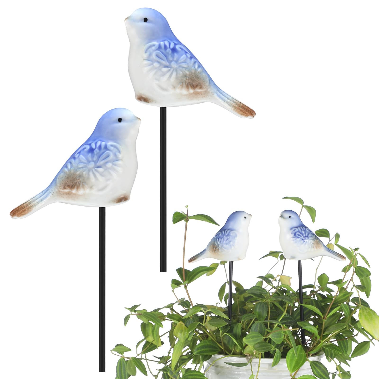 2 Pcs Miniature Bird Decorative Stakes Ceramic Bird Figurines Cute Decorative…