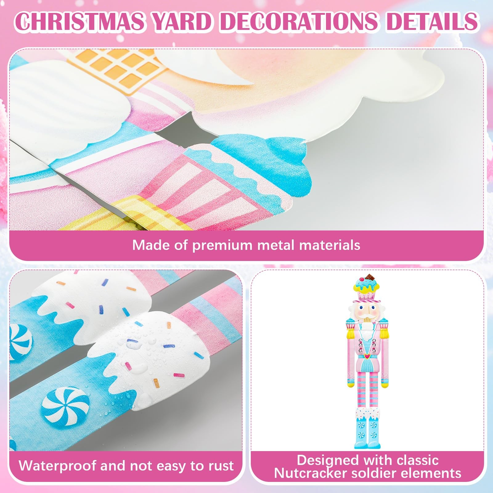 39” Outdoor Pre-lit Christmas Pink Nutcracker Yard Sign Candy Cane Theme Yar…