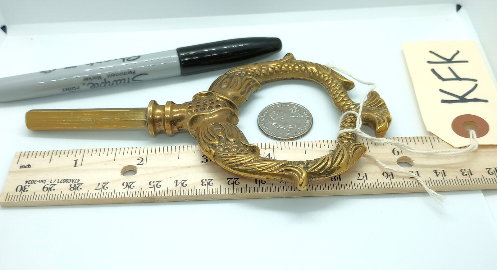 Ornate Brass Casket Key / Coffin Key