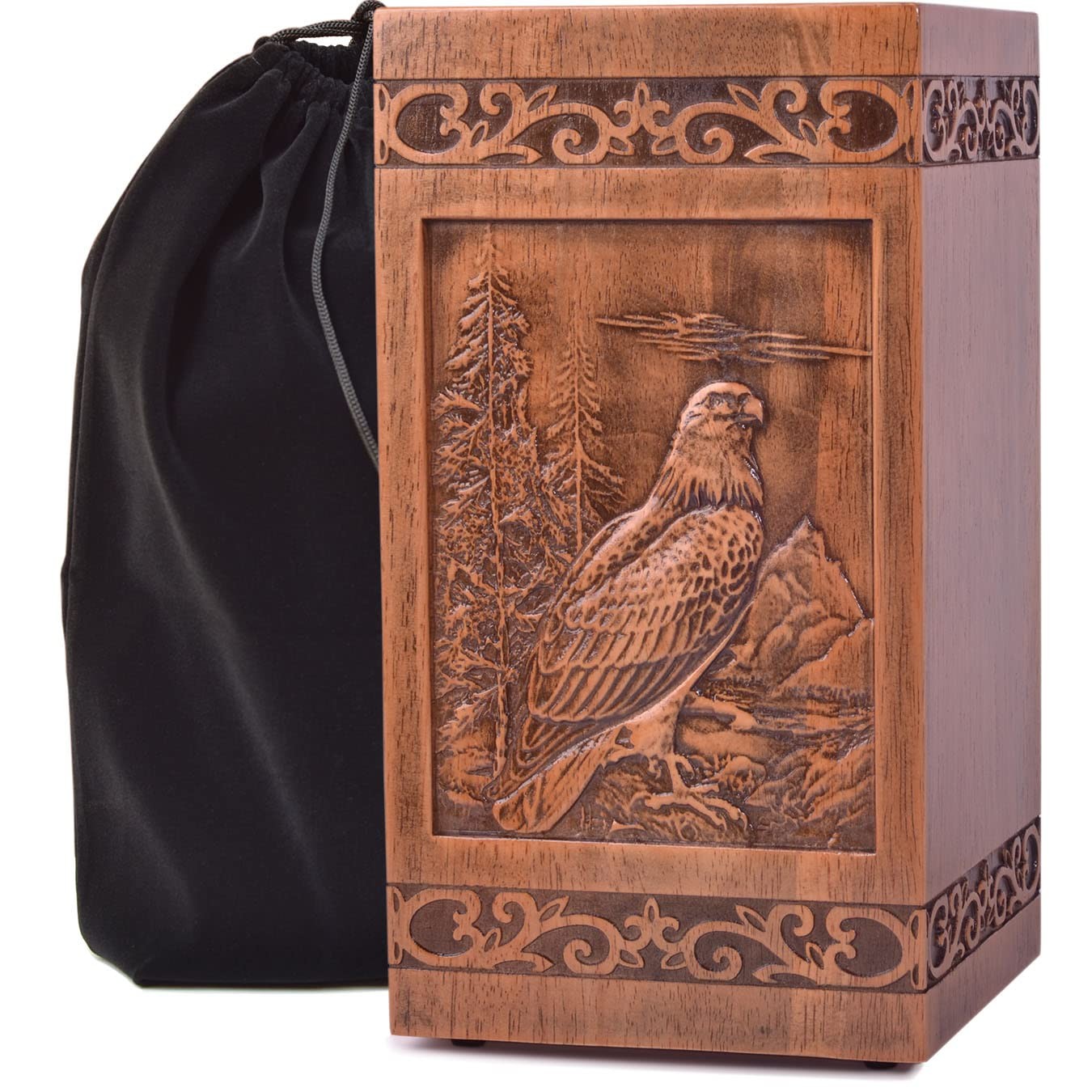 KIMNAG Wooden Cremation Urn for Human Wood Ashes Decorative Eagle (Xl)250lbs