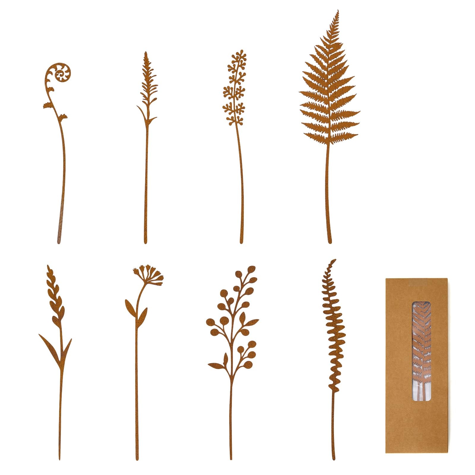 8Piece Metal Garden Stakes for Outdoor Decor, Flower Beds, and Yard Art