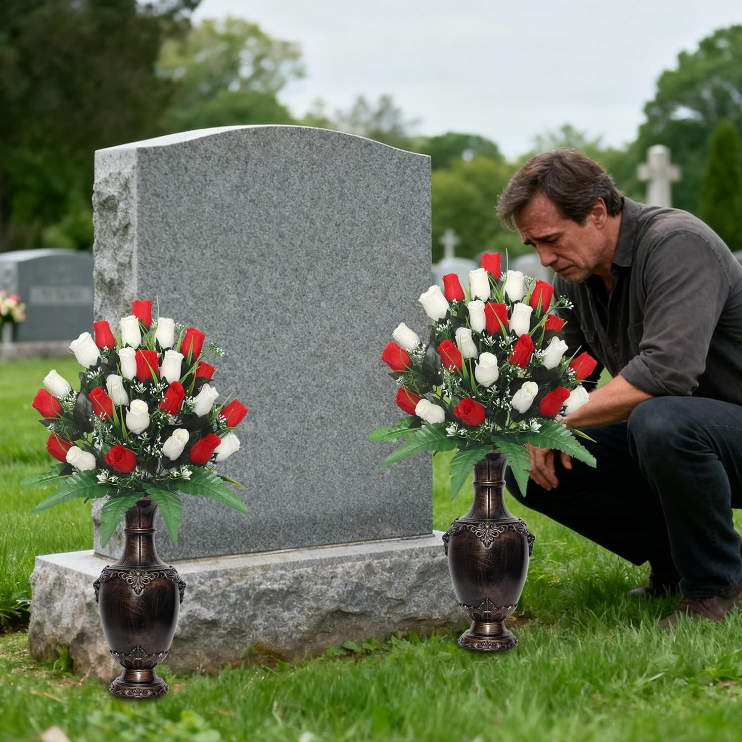 Memorial Grave Vase Ground Spikes Bronze Cemetery Headstone Flower 1 PCS