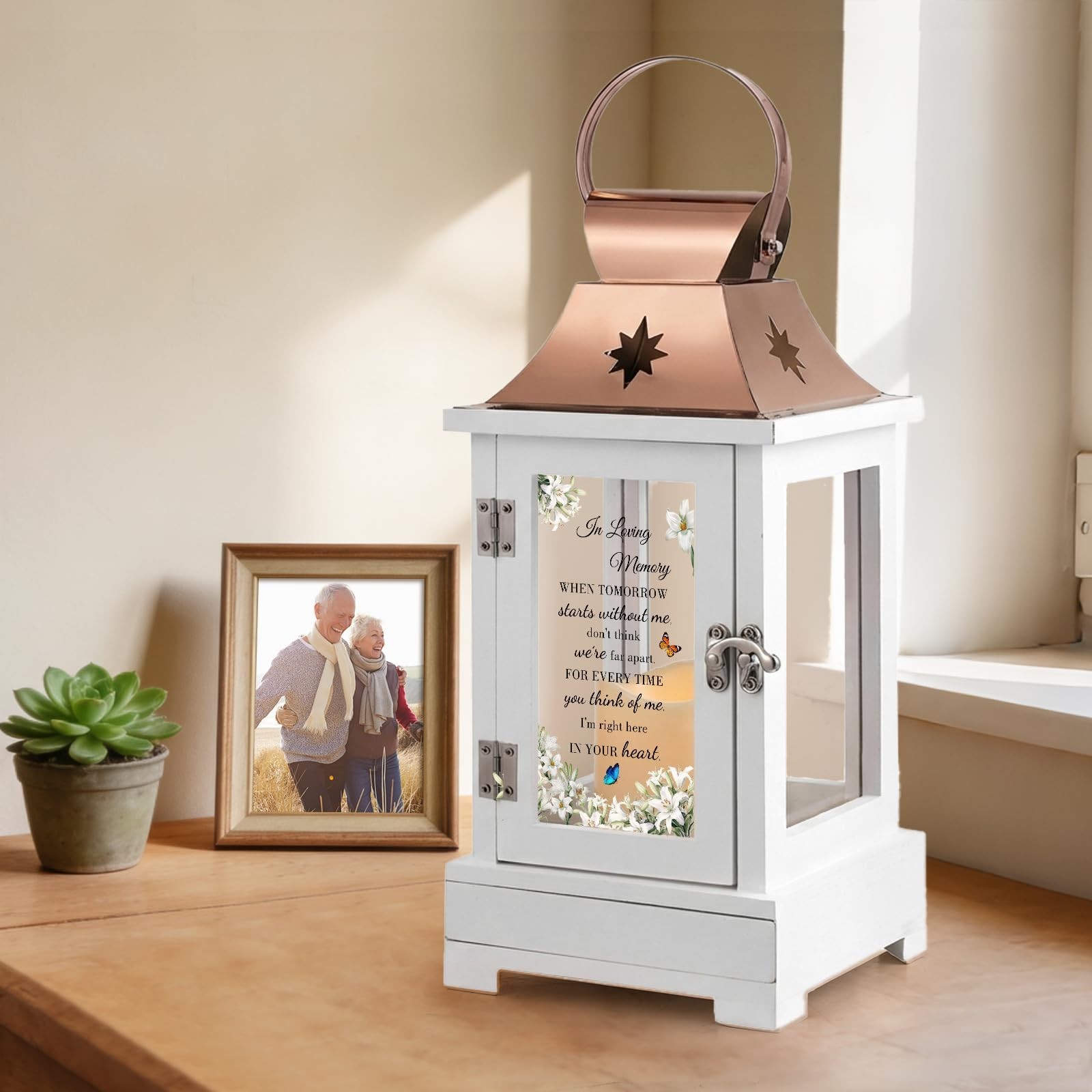 Memorial Lantern with Keepsake Drawer – Sympathy Gifts for Loss of Loved One
