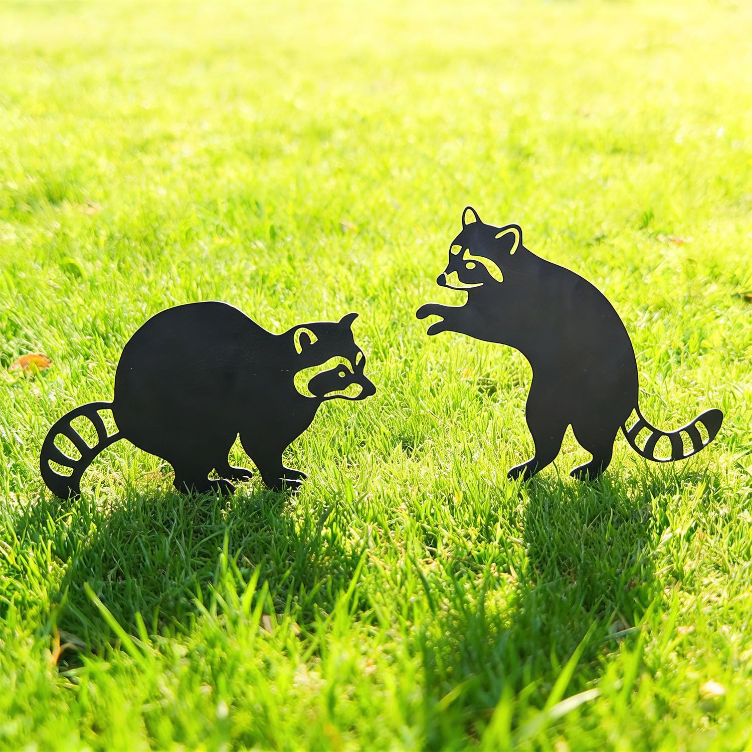 Raccoon Garden Stakes – Metal Yard Art for Outdoor Decor, Unique Nature Gift