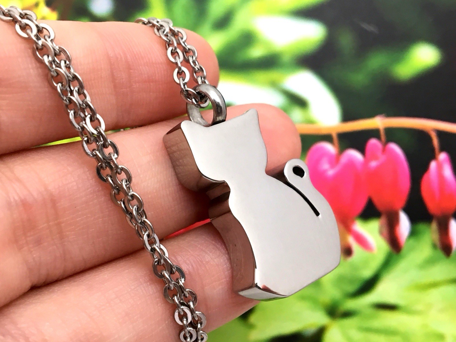 Keyring Urn .5″ Key Chain Cat Cremation Pendant Ashes Silver Kitty Memorial GIft