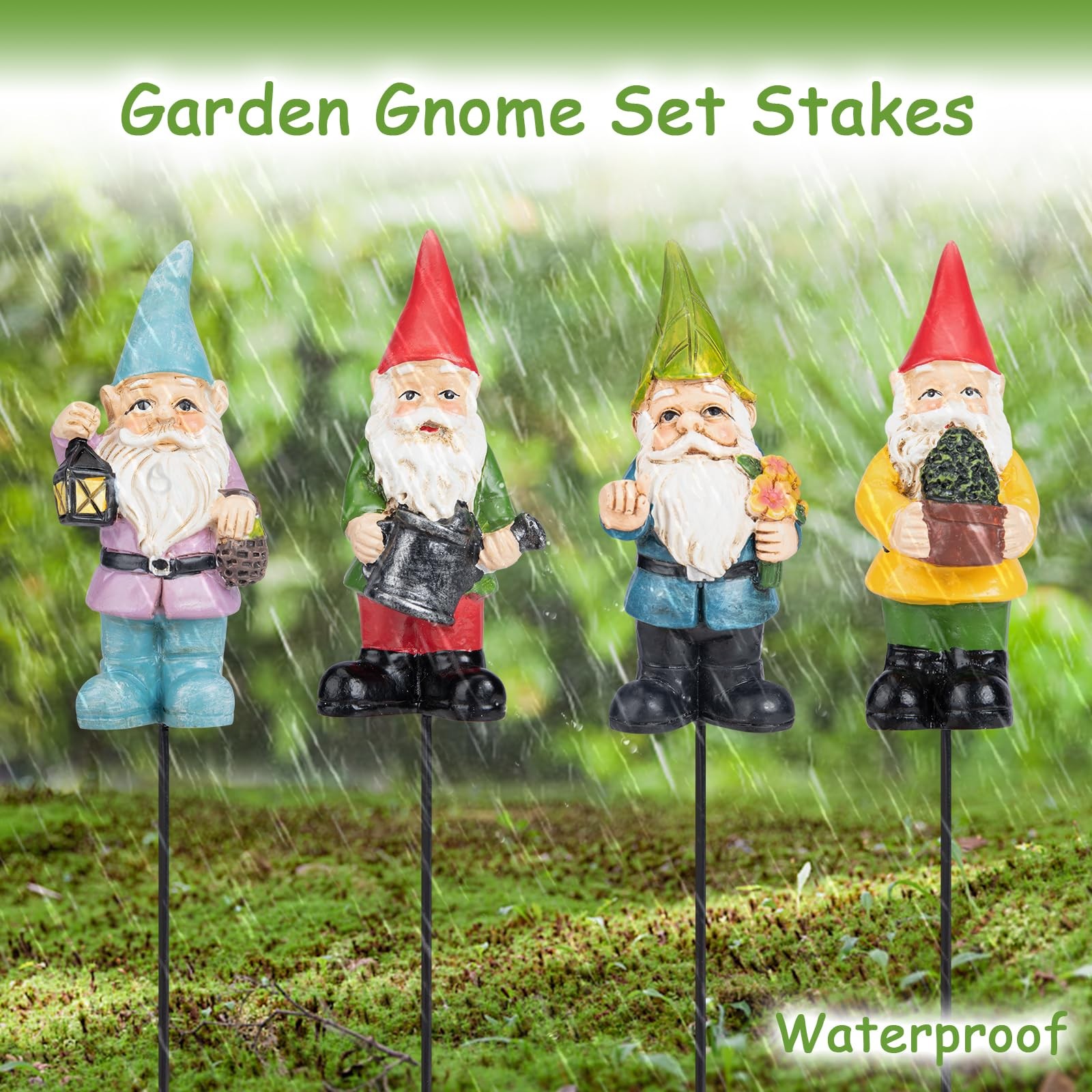Garden Gnome Statues Set of 4, Resin Miniature Figurines for Outdoor Decor