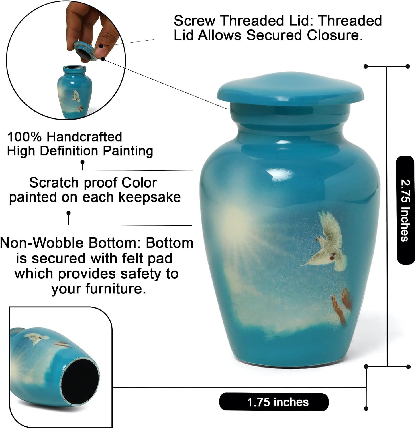 Small Cremation Urns for Human Ashes Adult Male Female – Serenity Dove Painted M