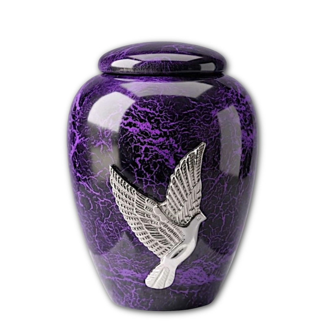 Purple Marble Effect Funeral Cremation 10” Urn for Ashes Men & Women w/Bag