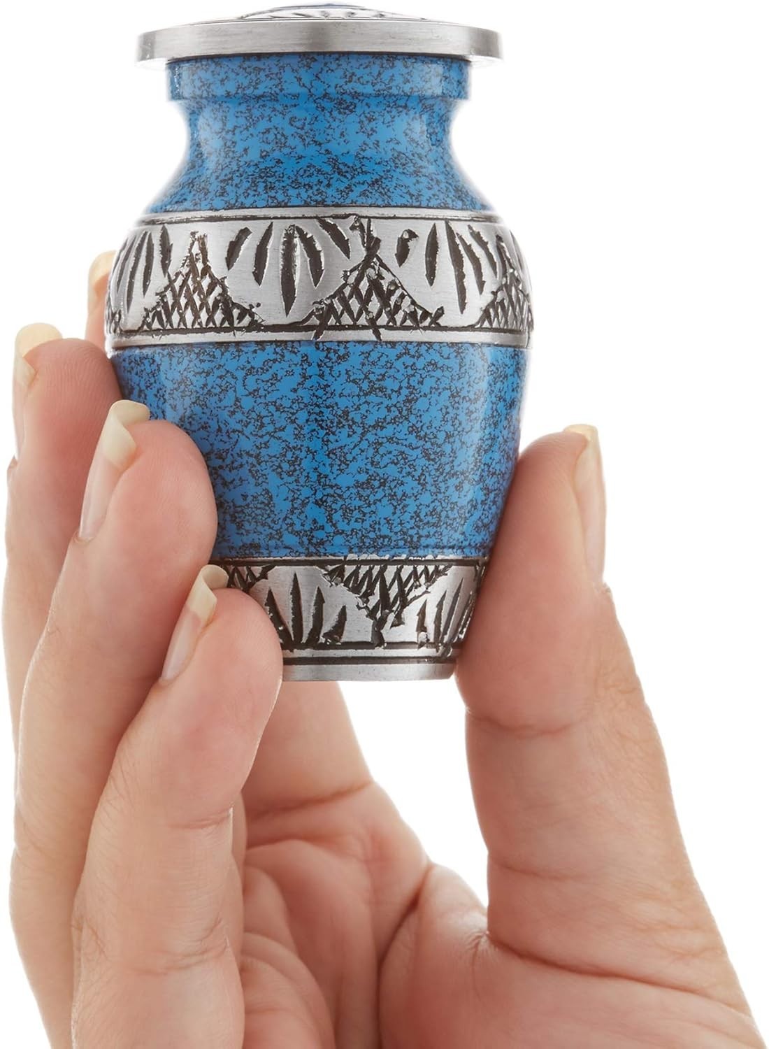 Durable Blue and Silver Mini Cremation Urns with Secure Threaded Lid – Set of 4