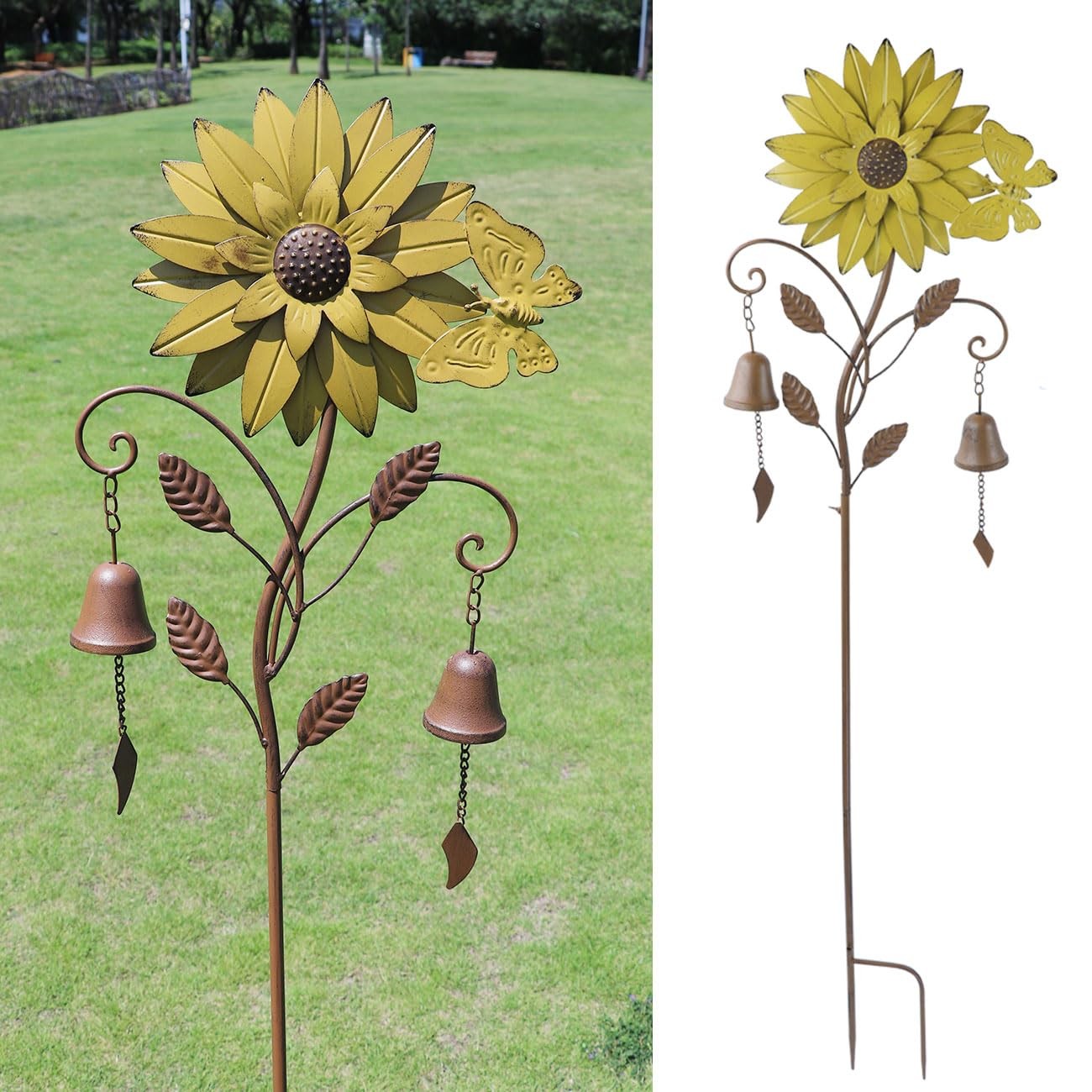 Sunflower Garden Stake with Bells – Decorative Yard Patio Decor