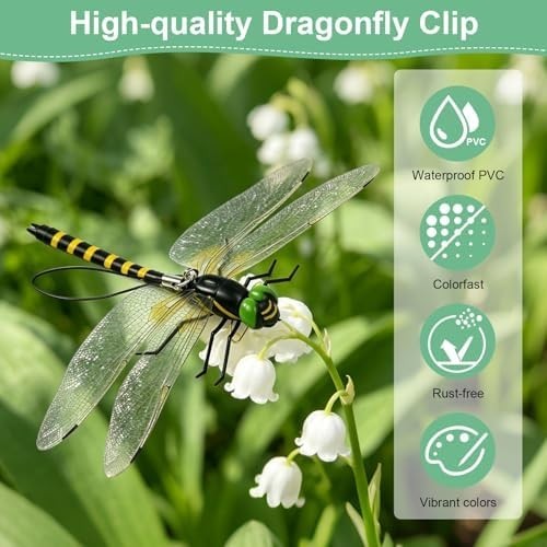 Dragon Fly Clips, 12 PCS Lifelike Fake Dragonflies 3D Artificial Dragonfly Ga…