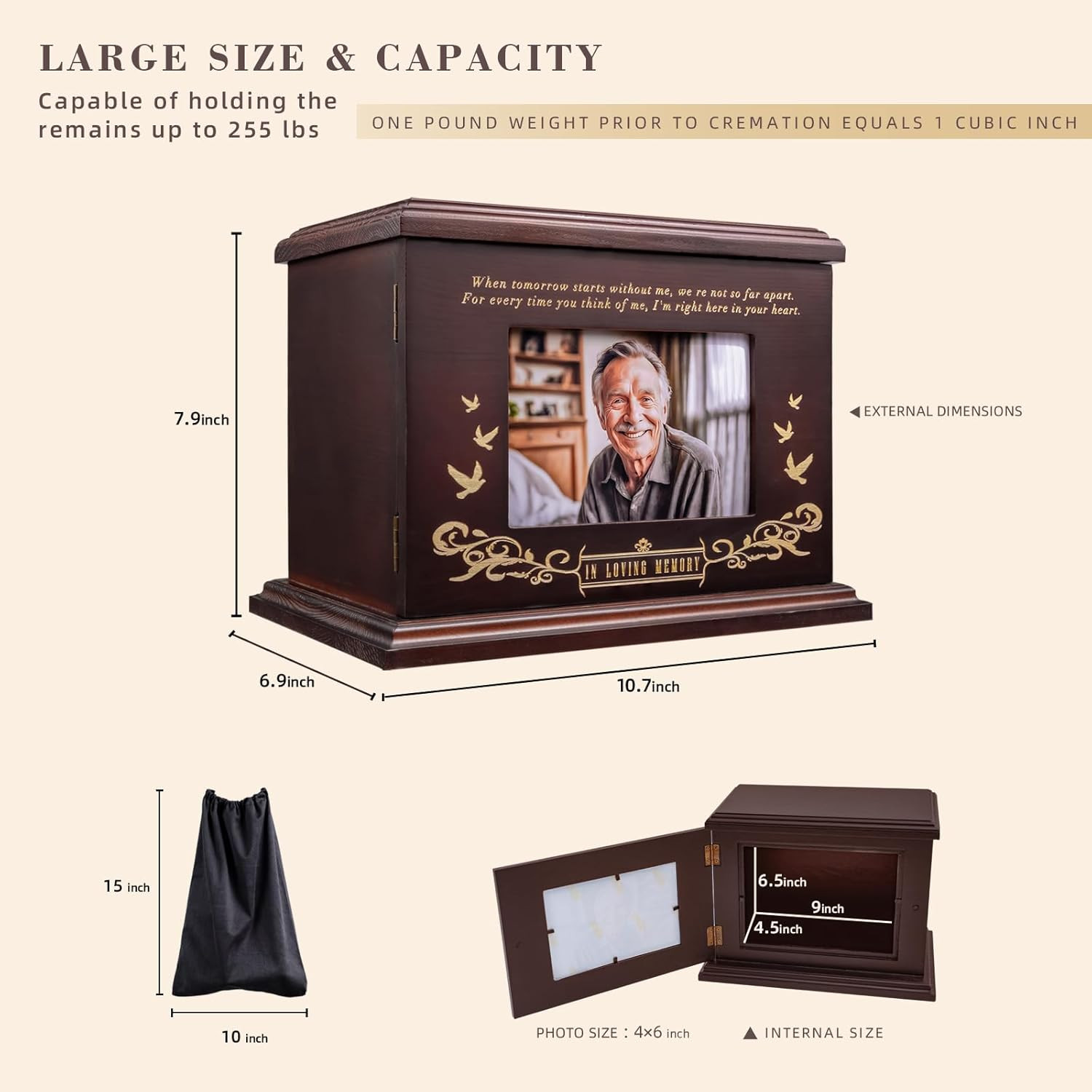 Cremation Urns for Human Ashes, Wooden Urn for Ashes Adult Male Female, Wooden P