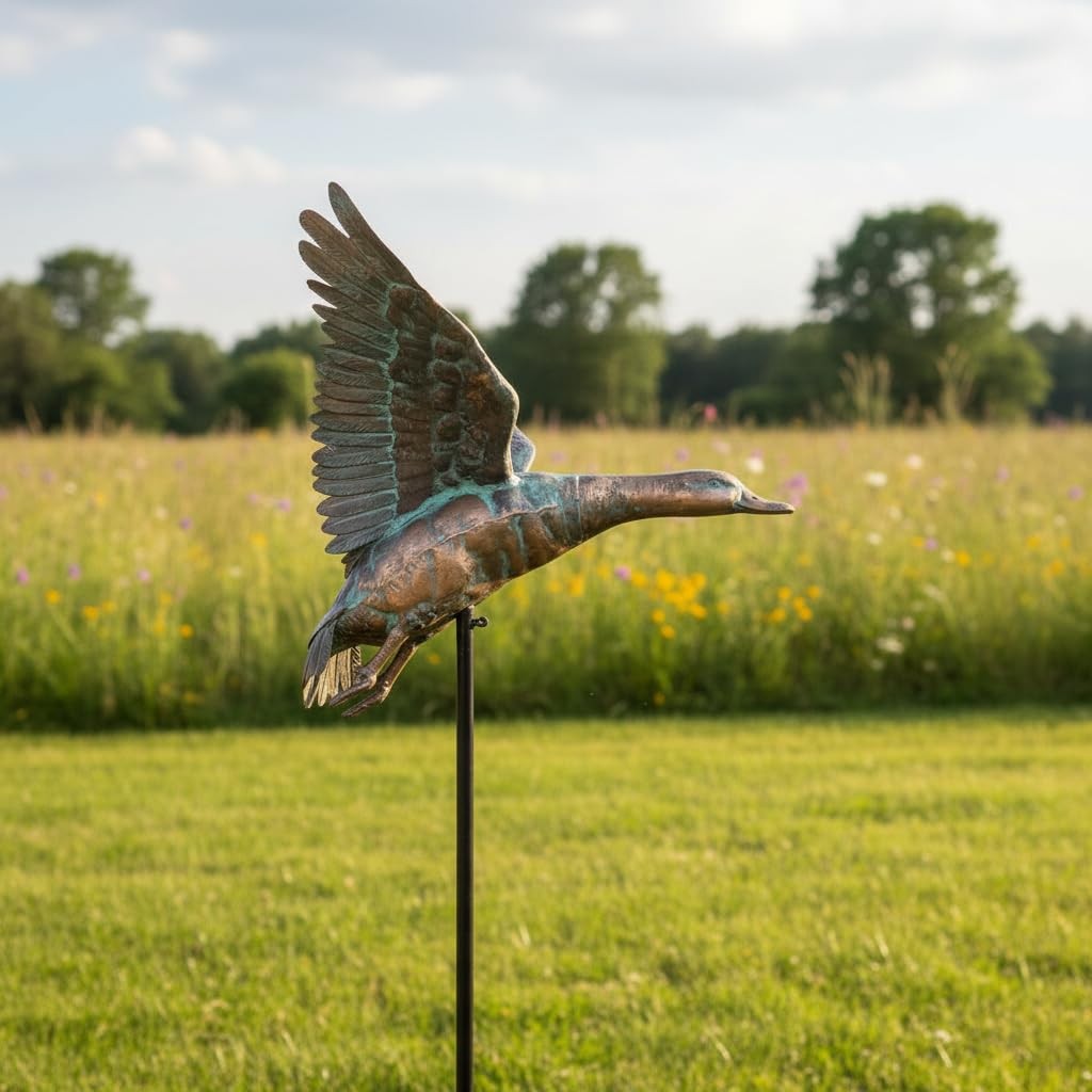 Mallard Duck Decorative Garden Stakes Outside, 69″ Antique Copper Flying Duck…