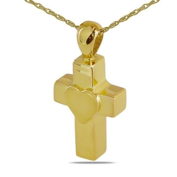 Heart on a Cross Gold Steel Keepsake Pendant/Necklace Funeral Cremation Urn