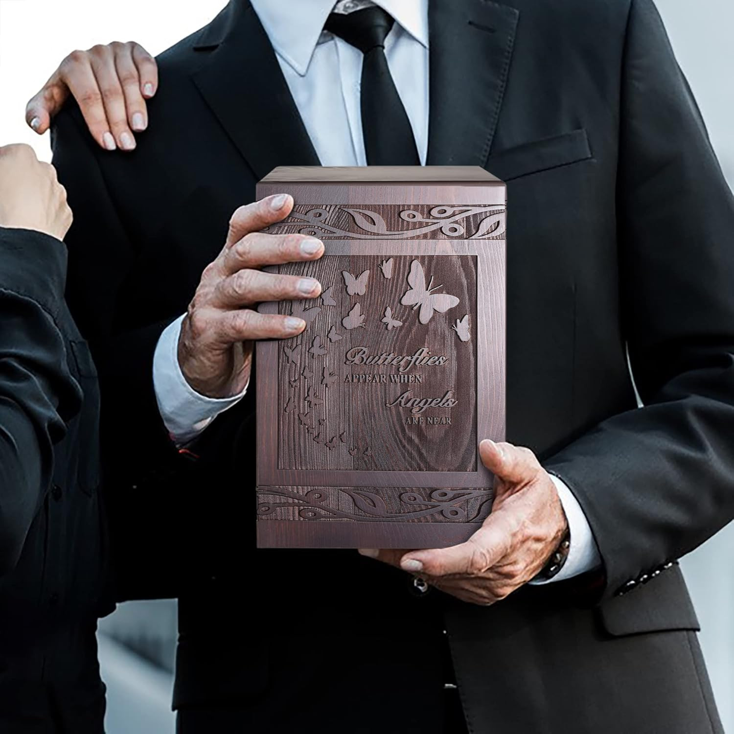 Cremation Urns for Human Ashes Adult Male Female, Wooden Carved Urns Box for Men