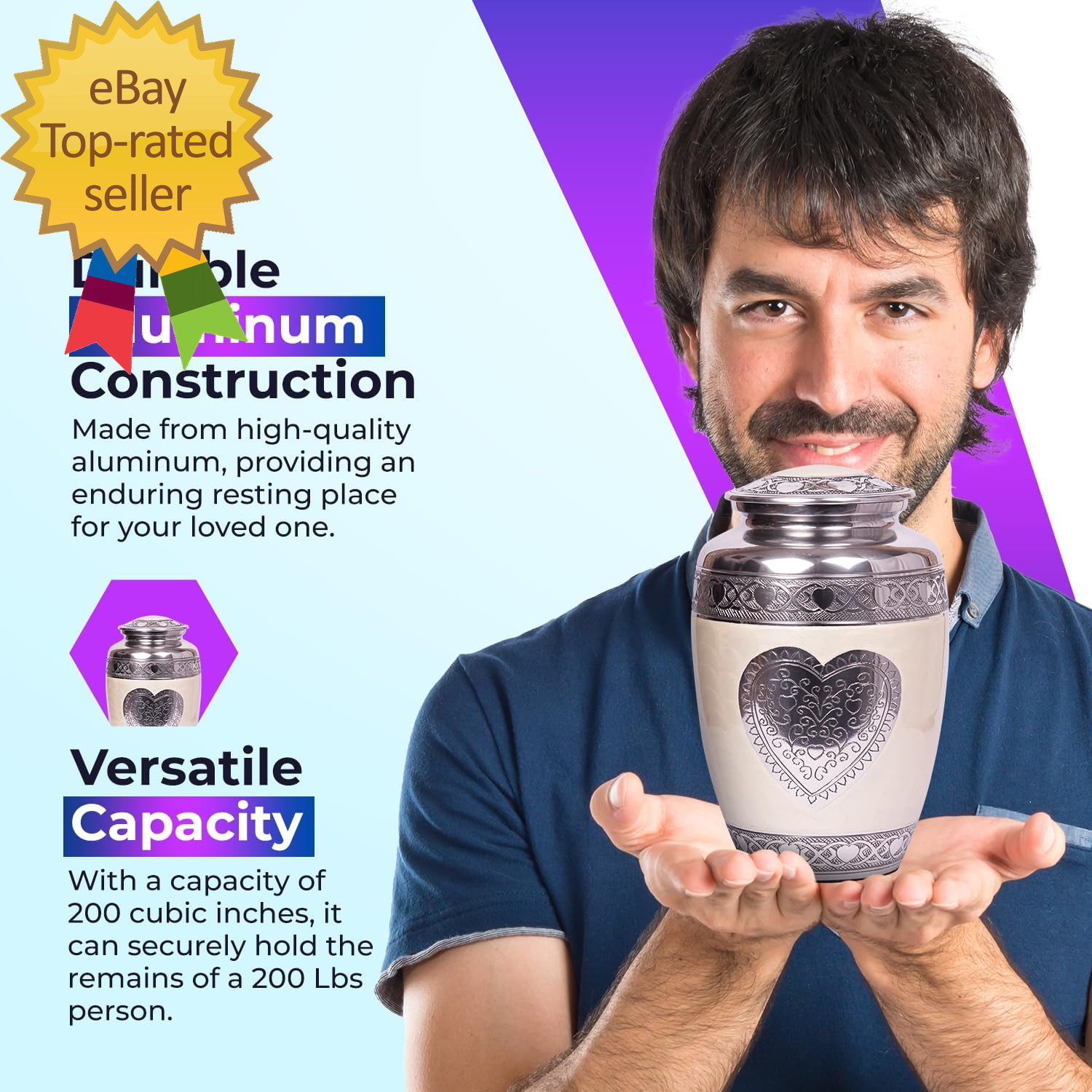 Urns Heart Cremation Urn Funeral Urn for Human Ashes Burial Urn with Detailed