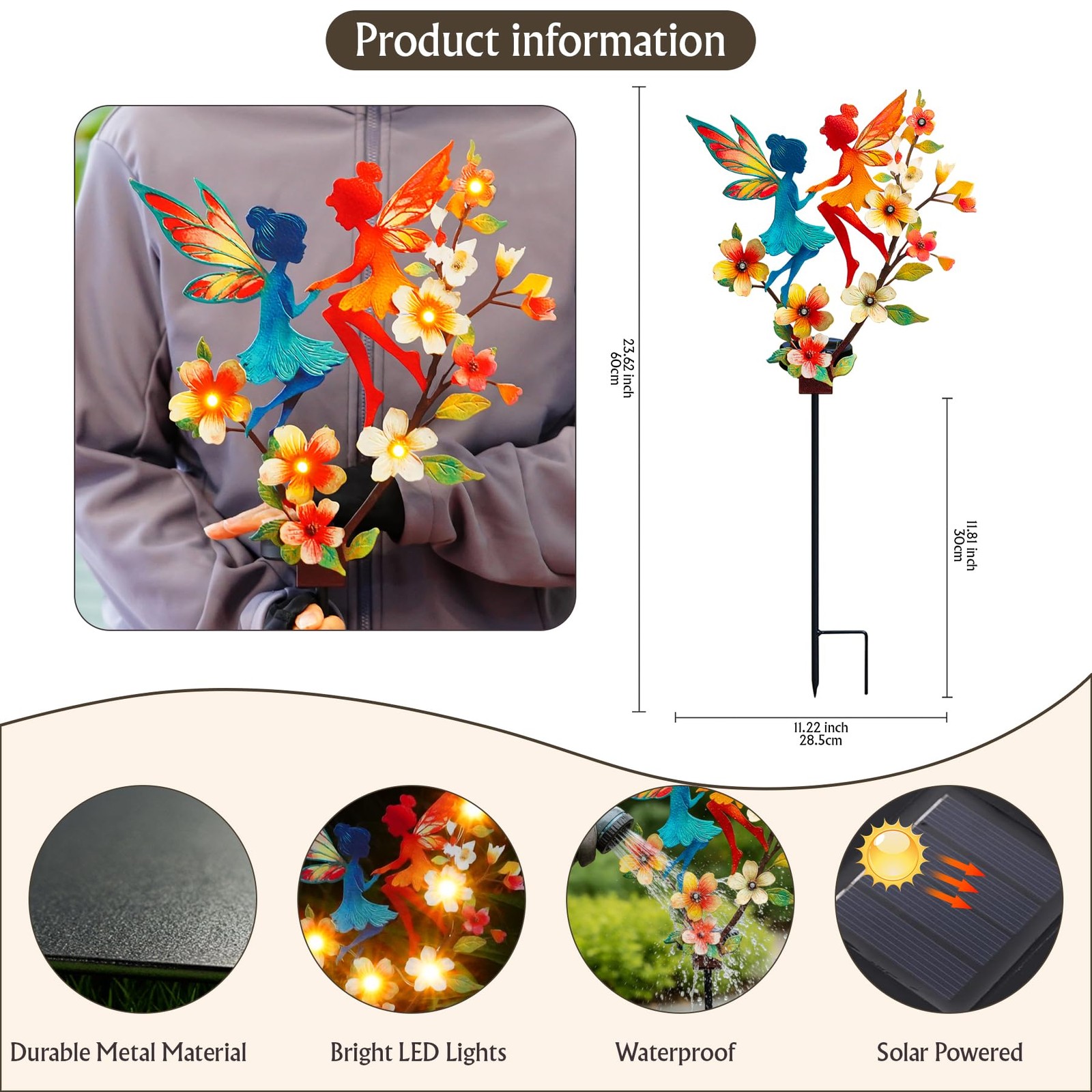 Solar Fairy Garden Stakes – Metal Whimsical Yard Art Decor, Warm LED Lights W…