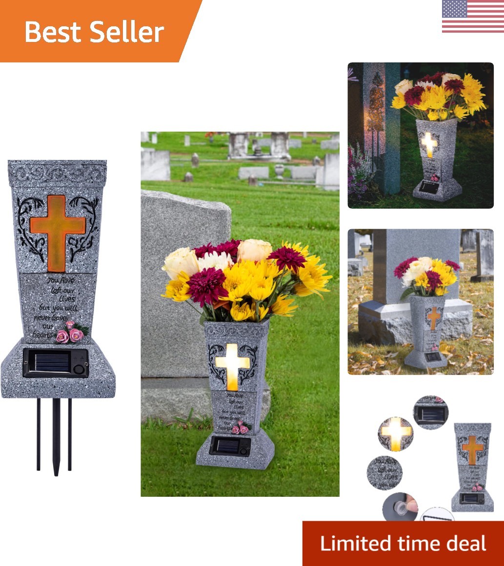 Elegant Solar-Powered Grave Vase – Durable Resin with LED for Remembrance