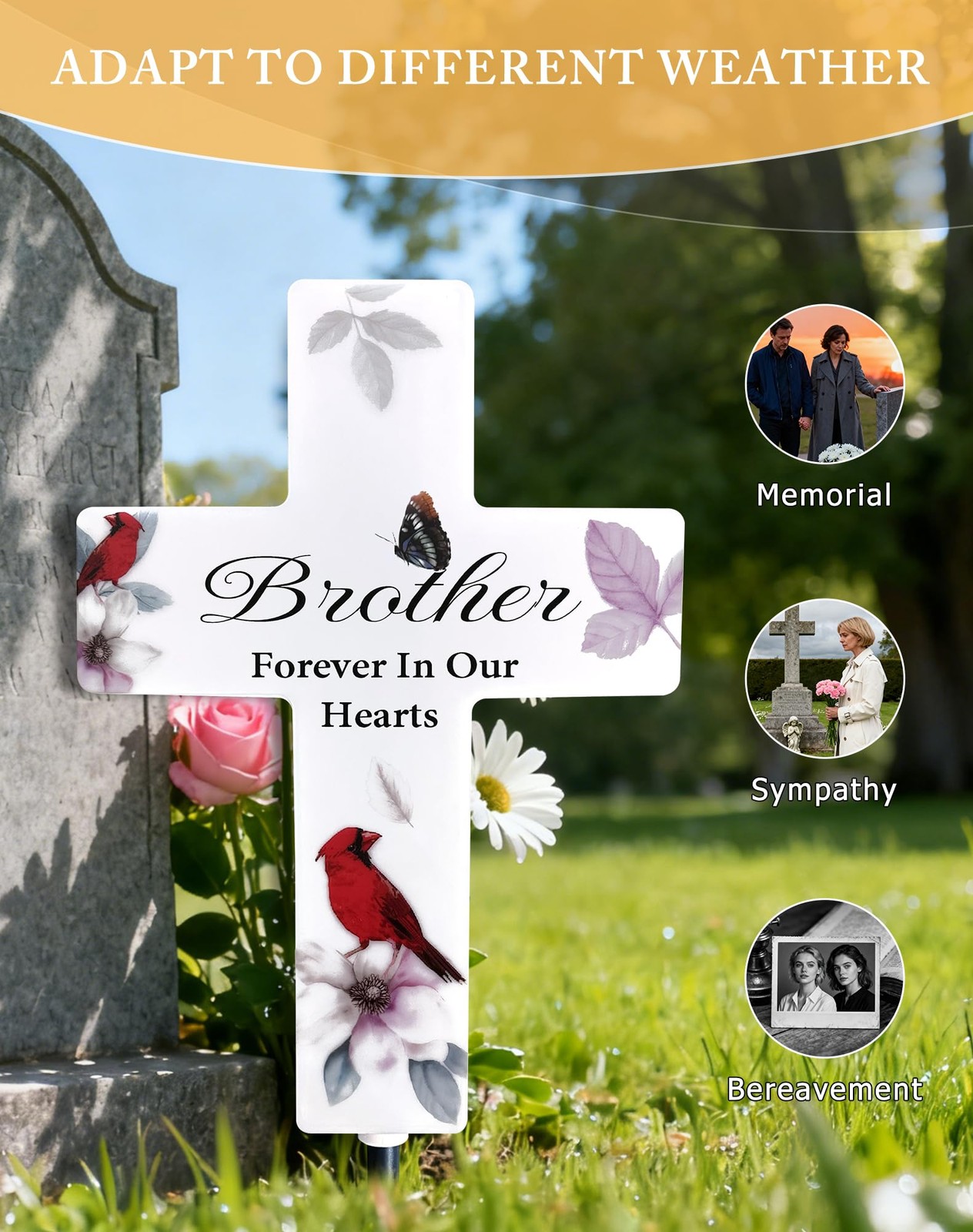 Solar Cross Light, Brother Grave Decorations for Cemetery Memorial Garden Sta…