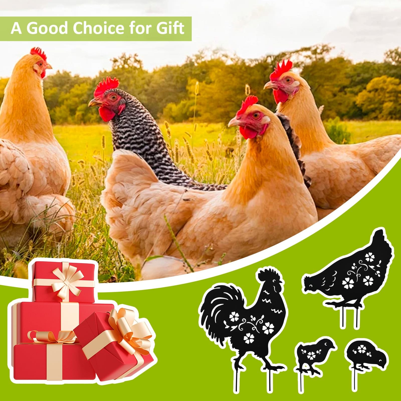 4 Pack Chicken Metal Decorative Garden Stakes, Chicken Decor Gifts for Men, B…