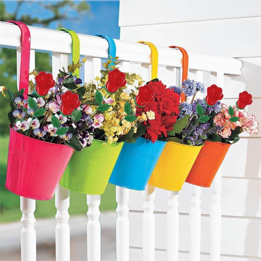 Valentine’s Day Outdoor Decorations Set of 6 Rose Metal Garden Stakes