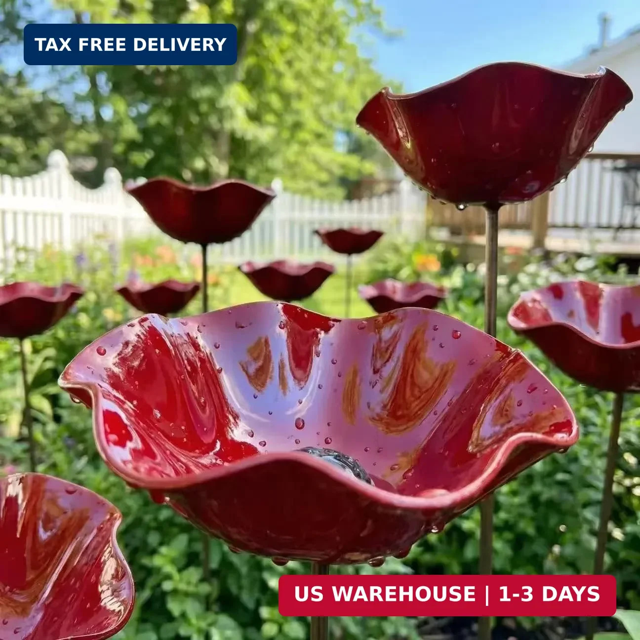 Metal Flower Garden Stakes Bird Bath – Handmade Metal Flower Garden Stake – Bird