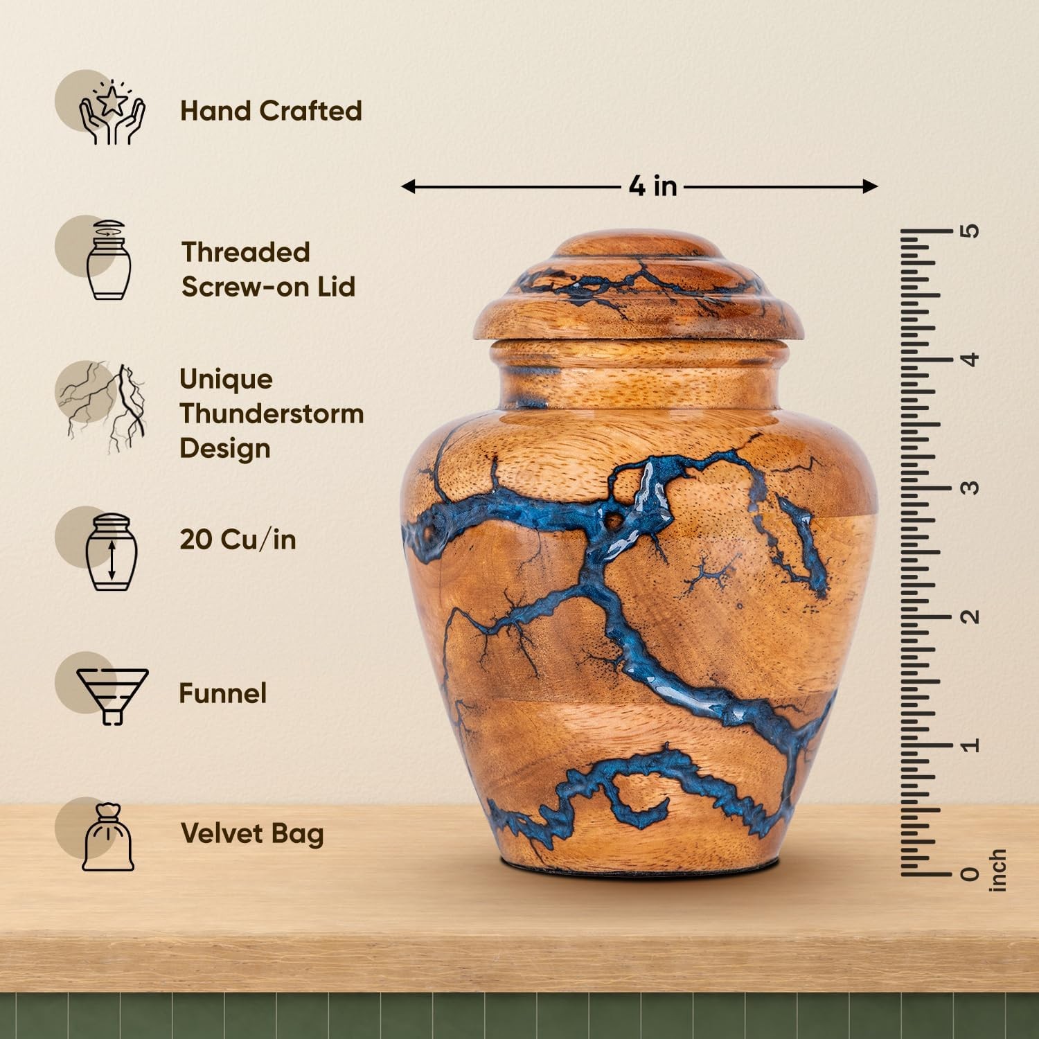 Wooden Cremation Urns for Human Ashes Adult Male 20 Cubic Inches – Memorial Urns