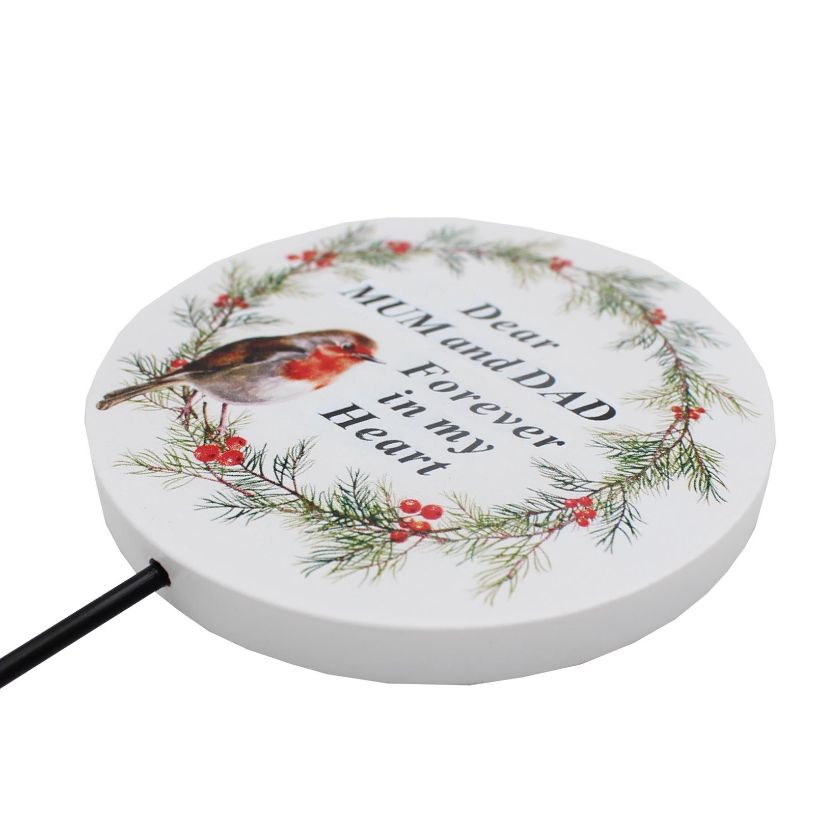 Graveside Memorial Plaque on a Stick with Robin and Wording – Mum and Dad