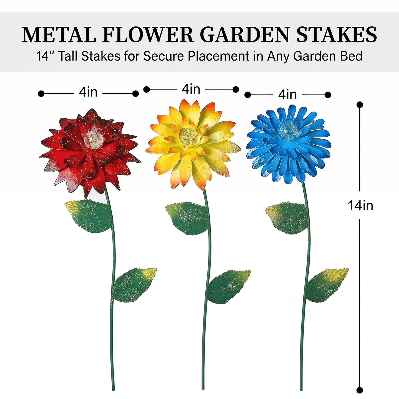 3 Pack Glow in The Dark Metal Flower Garden Stakes – 14-Inch Waterproof Rust-…