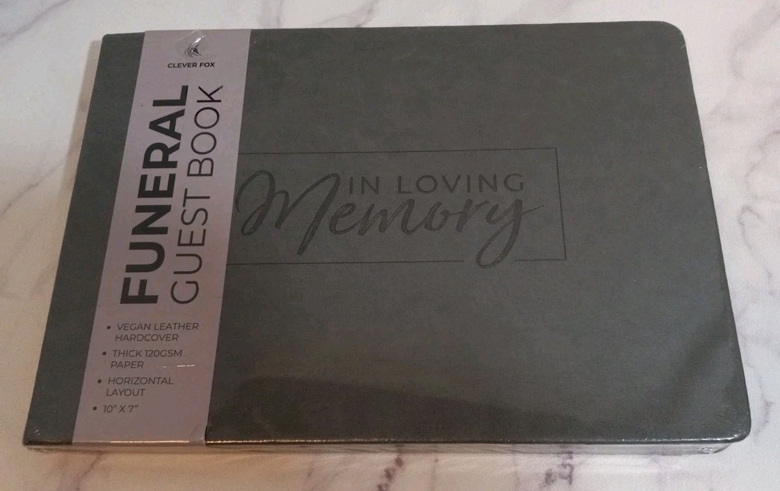 Clever Fox Funeral Guest Book In Loving Memory 10″×7″ Horizontal Layout Gray New