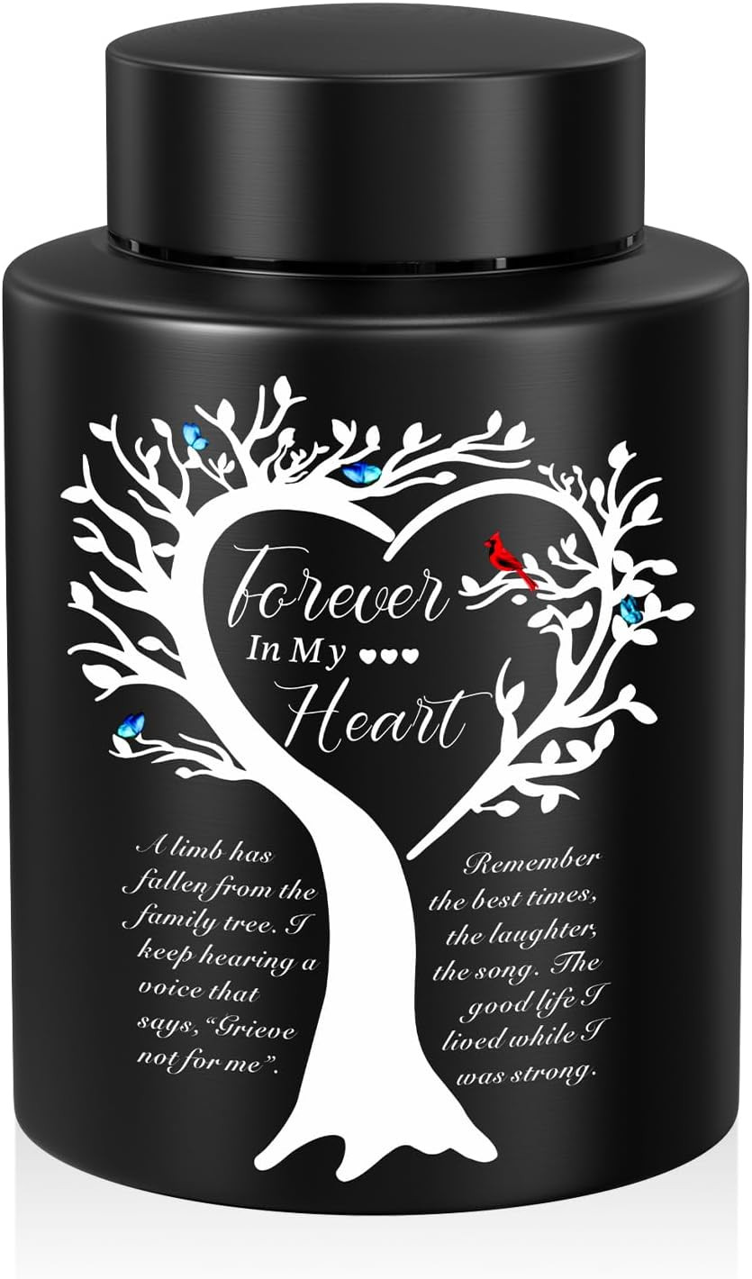 Small Urn for Human Ashes Cardinal Cremation Urn 5.9 Inches Stainless Steel Tree