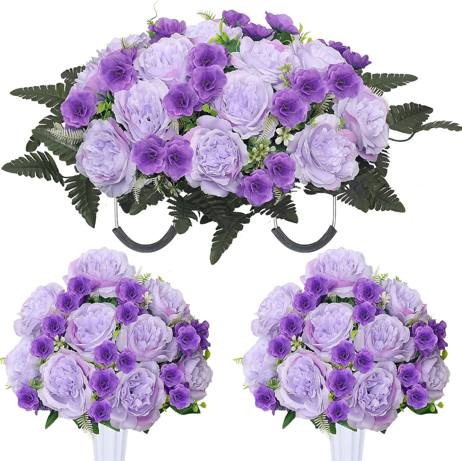 Grave Decorations for Cemetery Headstone Flower Saddle 2PC Artificial Peony Flow