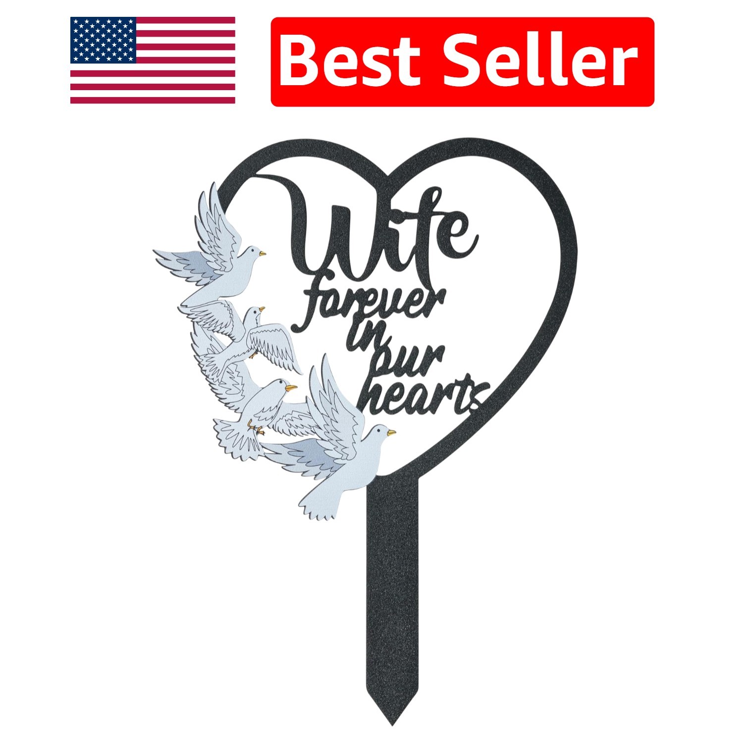 Heartfelt Dove Memorial Grave Decoration for Wife – Durable Metal & Easy Install