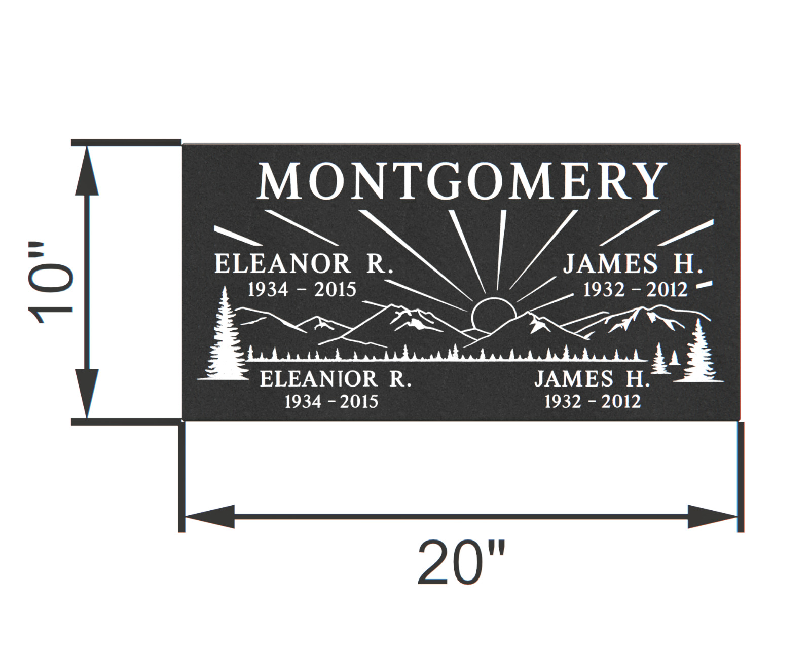 20x10x3 Black Granite Flat Grave Marker – Personalized Double Headstone