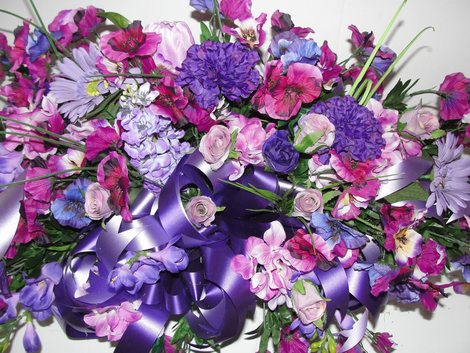 Purple Pansy Grave Pillow Silk Cemetery Wildflowers Easter Mothers Day Floral