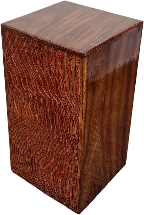 Handmade Rosewood & Resin Carved Wooden Urn for Human Ashes 250cu Adult Red Fire