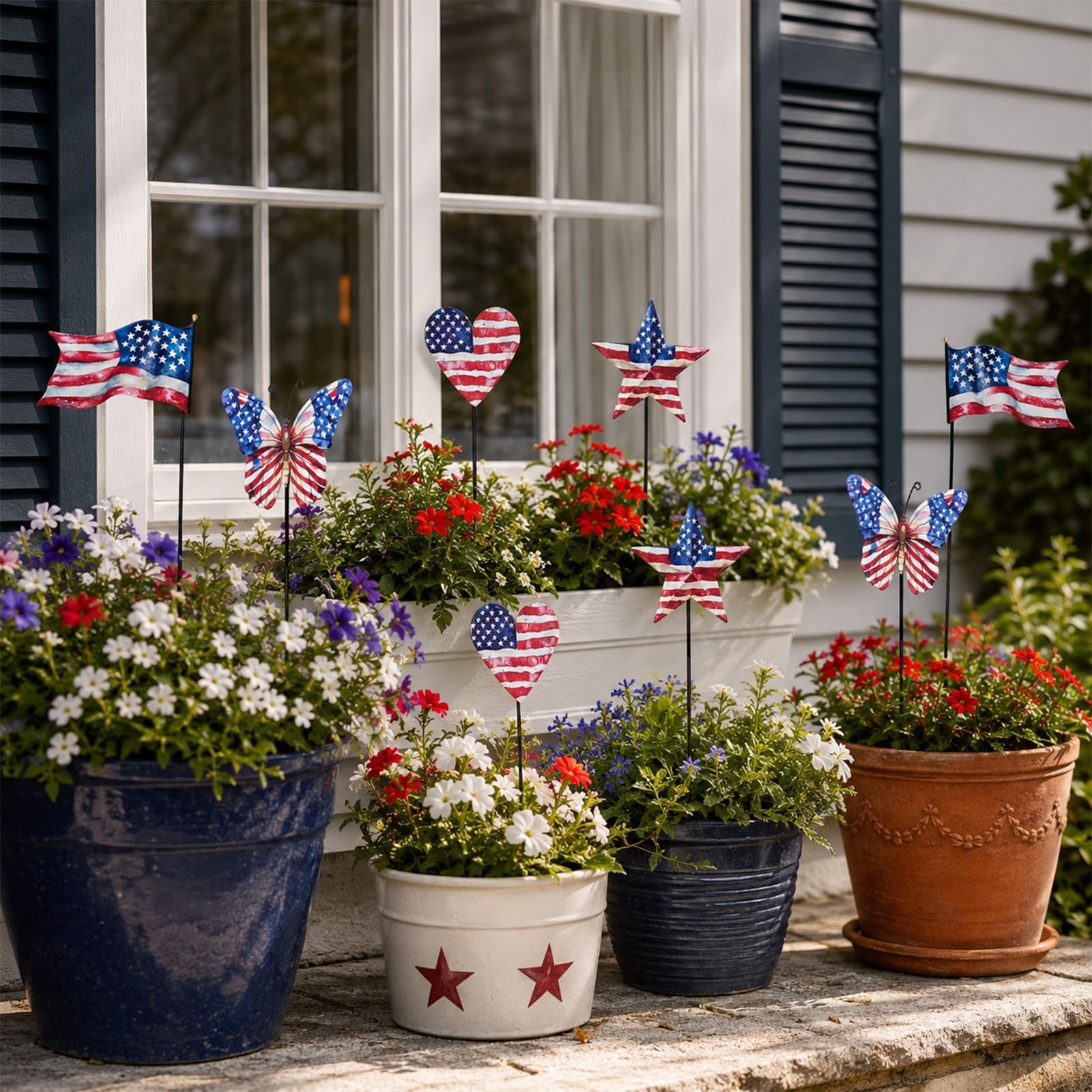 8 Pcs 4th of July Decorations Outdoor,Patriotic Metal Stars Butterflies Heart…