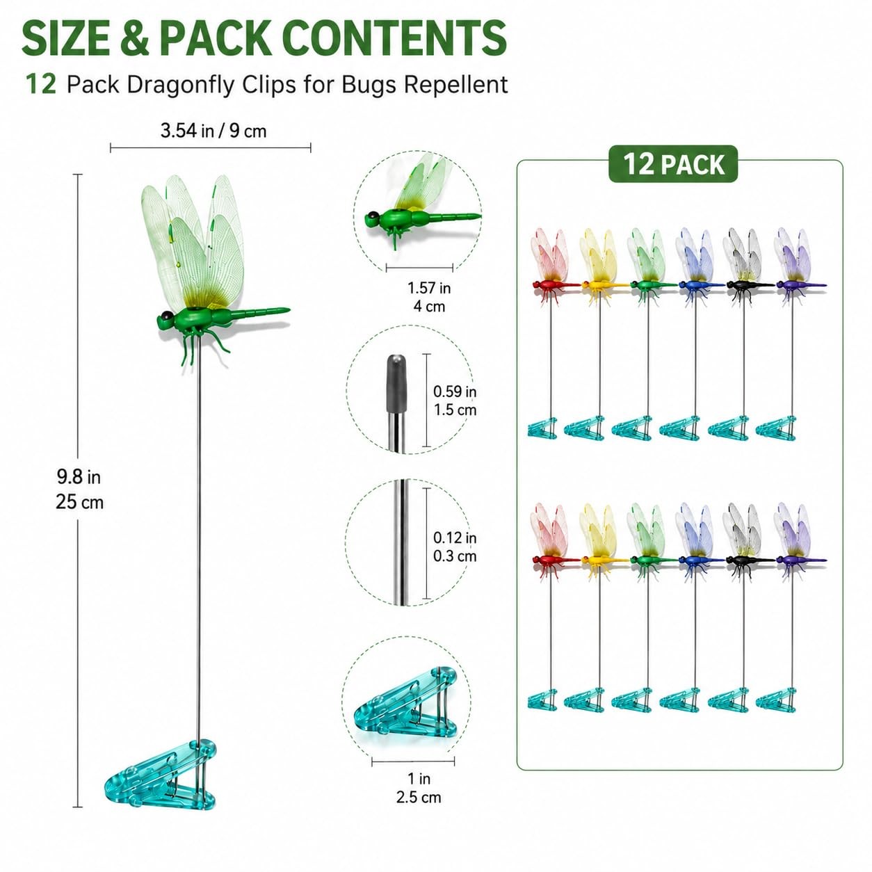 12 Pack Dragon Fly Clips for Bugs Repellentï¼Œ3D Dragonfly Garden Stakes Deco…